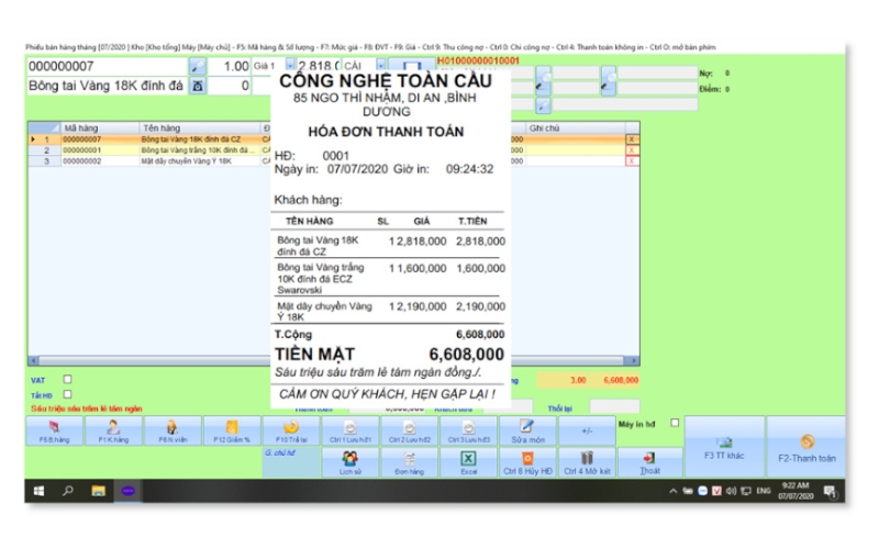 phần mềm quản lý tiệm vàng TOANCAU
