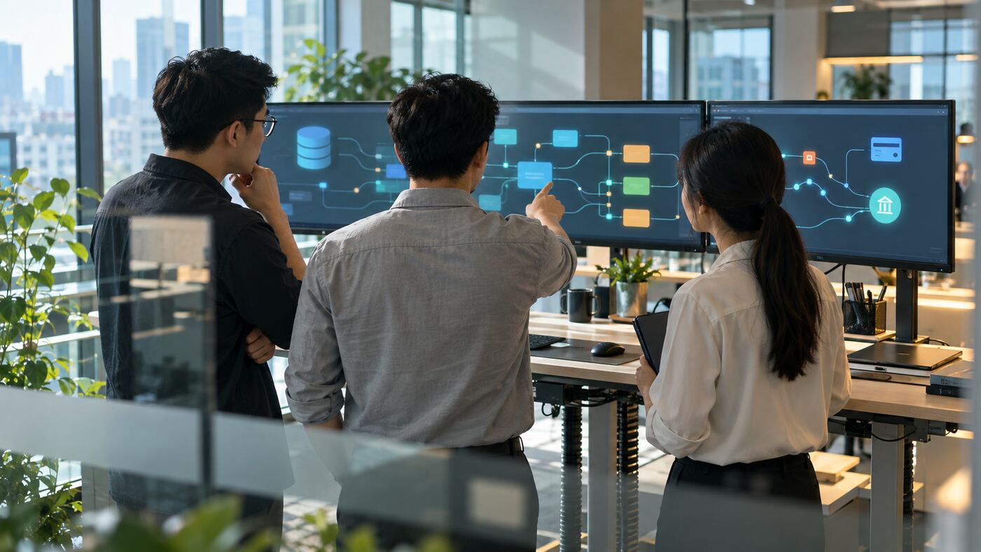 Góc làm việc minh họa chủ đề công ty thiết kế website tích hợp ERP CRM
